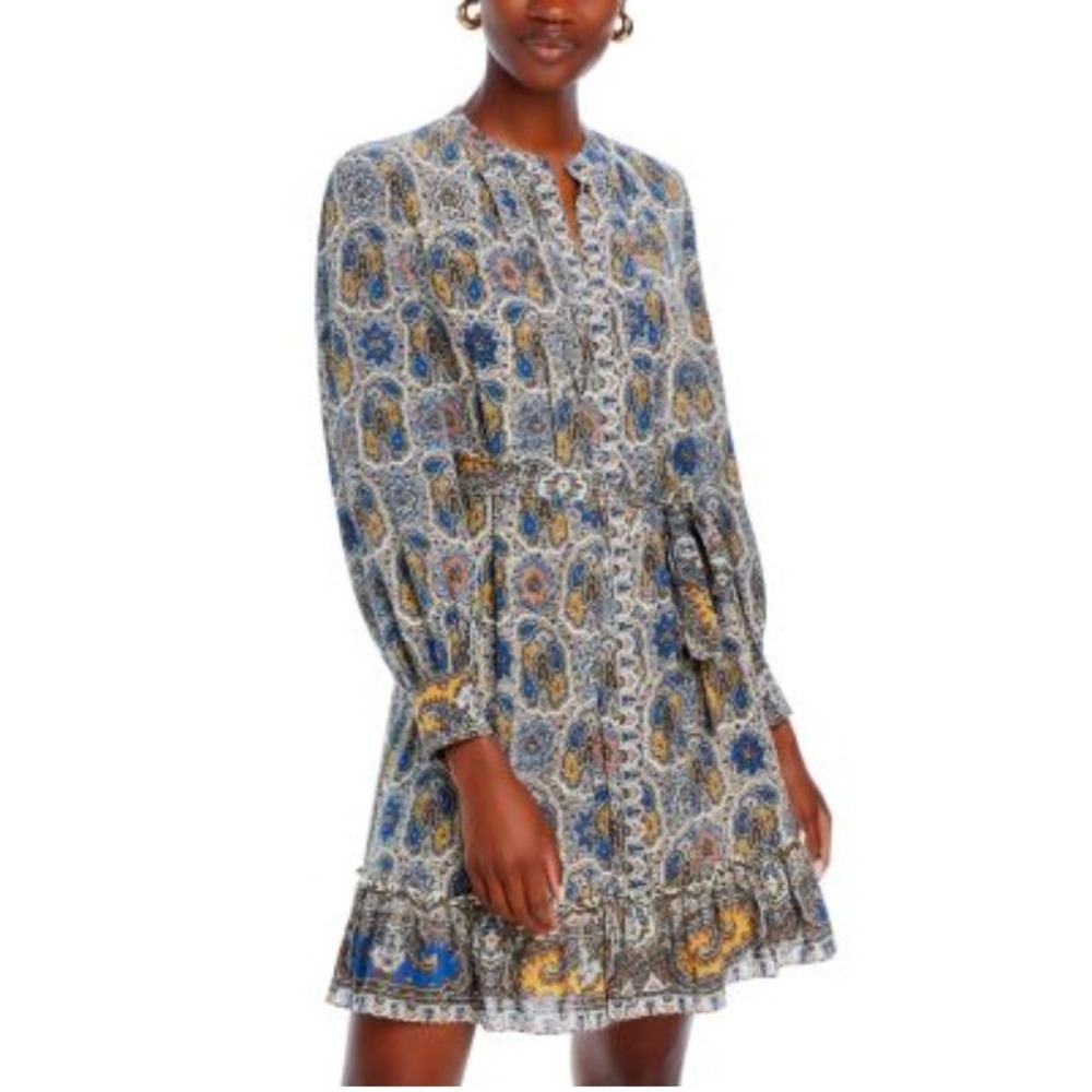 Kobi Halperin Lexie Long Sleeve Belted Shirt Dress Skyline Multi Paisley Print S